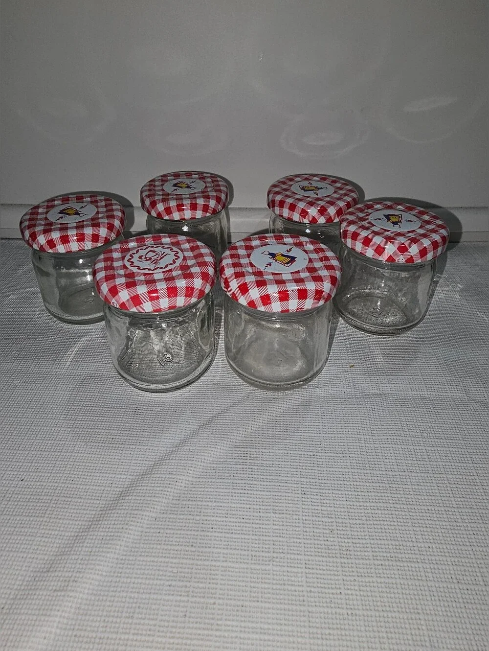 Red Gingham Glass Jam Jar Set - Unbranded